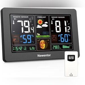 Black Digital Indoor/Outdoor Weather Station with Wireless Sensor